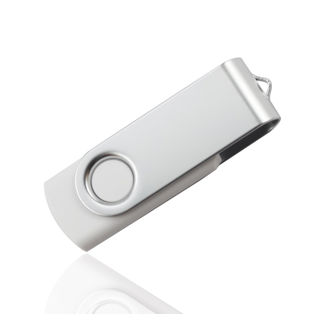 1GB White Custom Swivel USB Drive with Silver Metal Cover-0